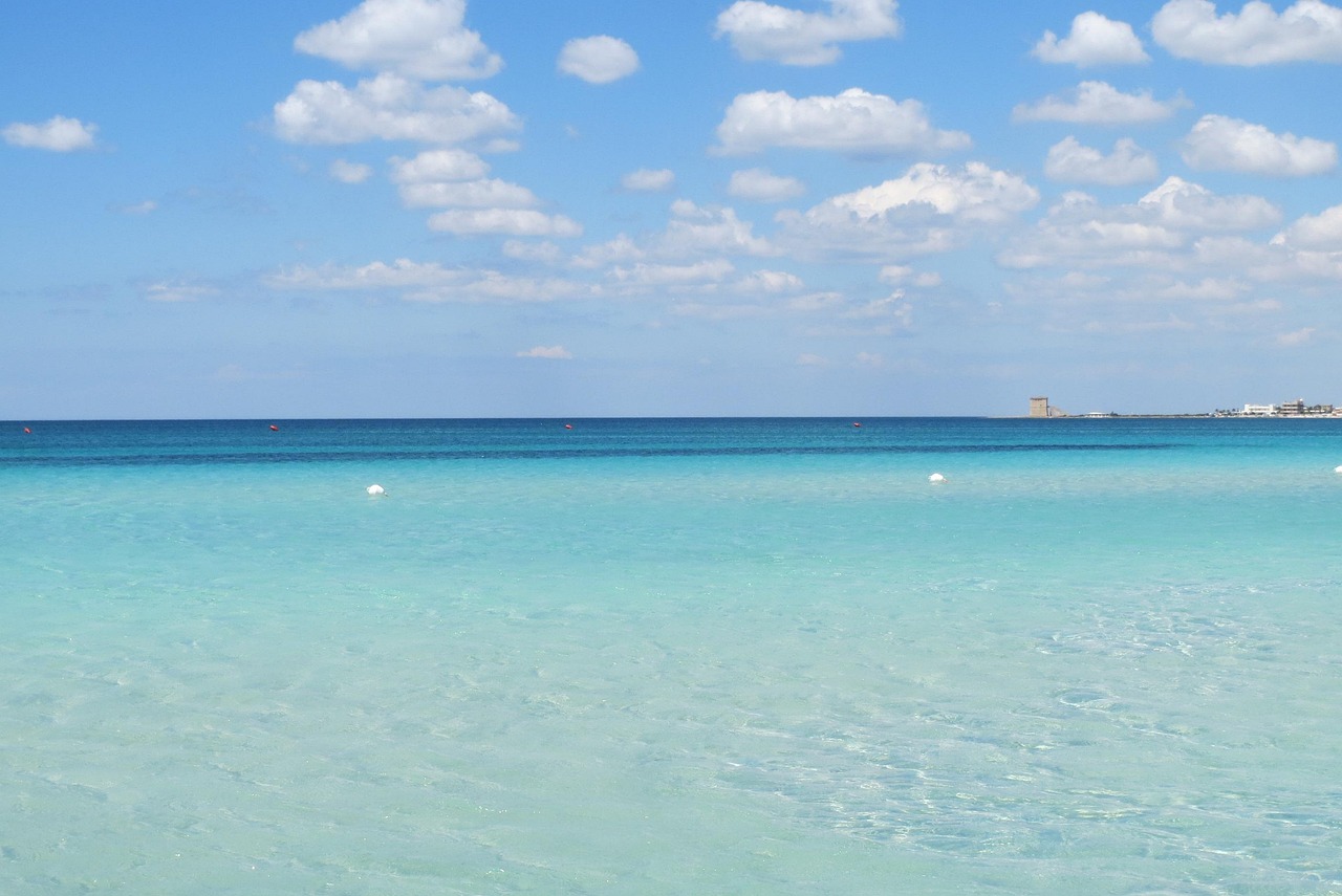 Spiaggia di sabbia bianca e acque cristalline in Sardegna nord-est, con scogli e vegetazione mediterranea.