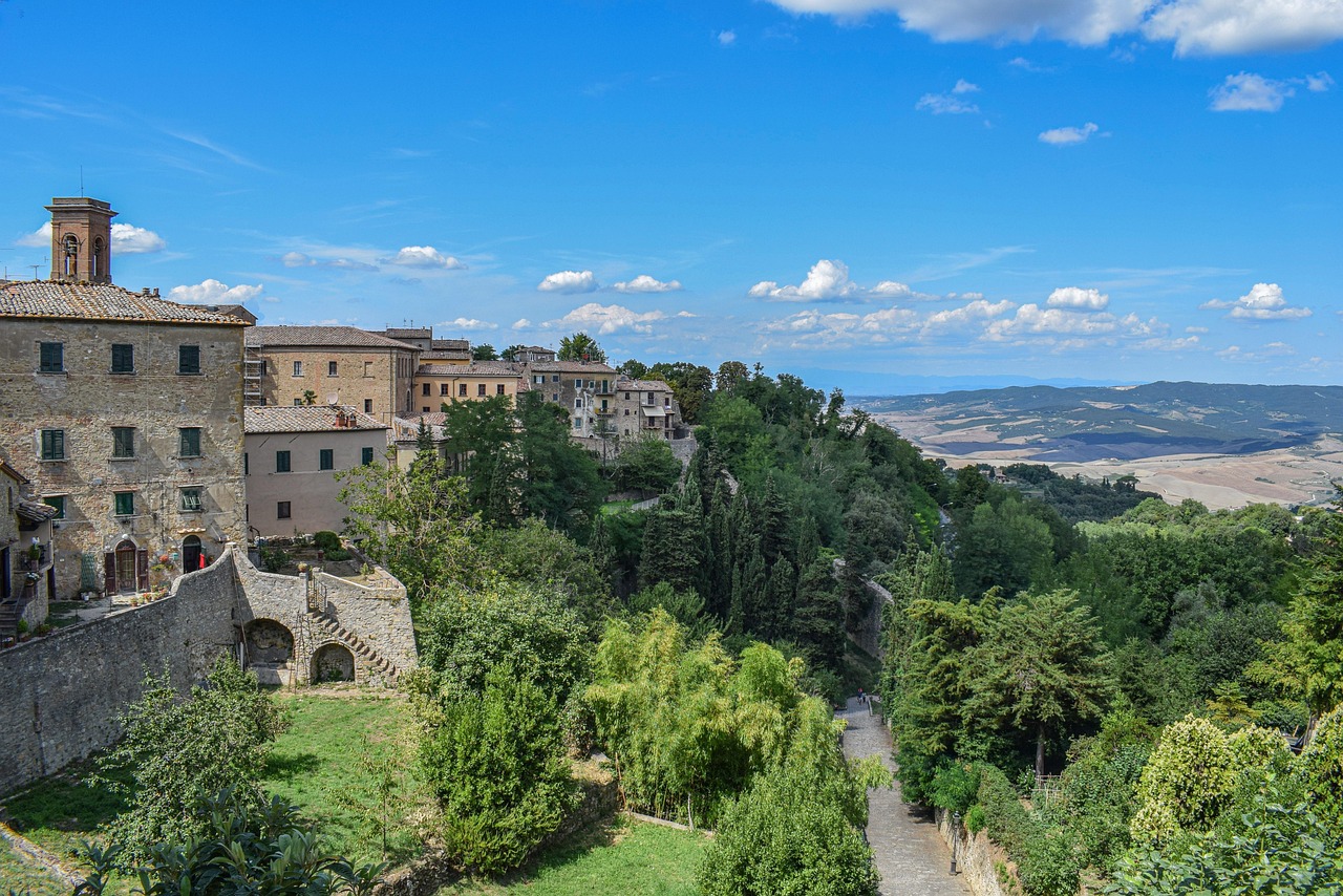 Vista panoramica di Castellina in Chianti con vigneti e cantine storiche.