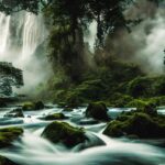 Cascata delle Marmore del Nord, acqua che scorre tra i boschi in un paesaggio incantevole.