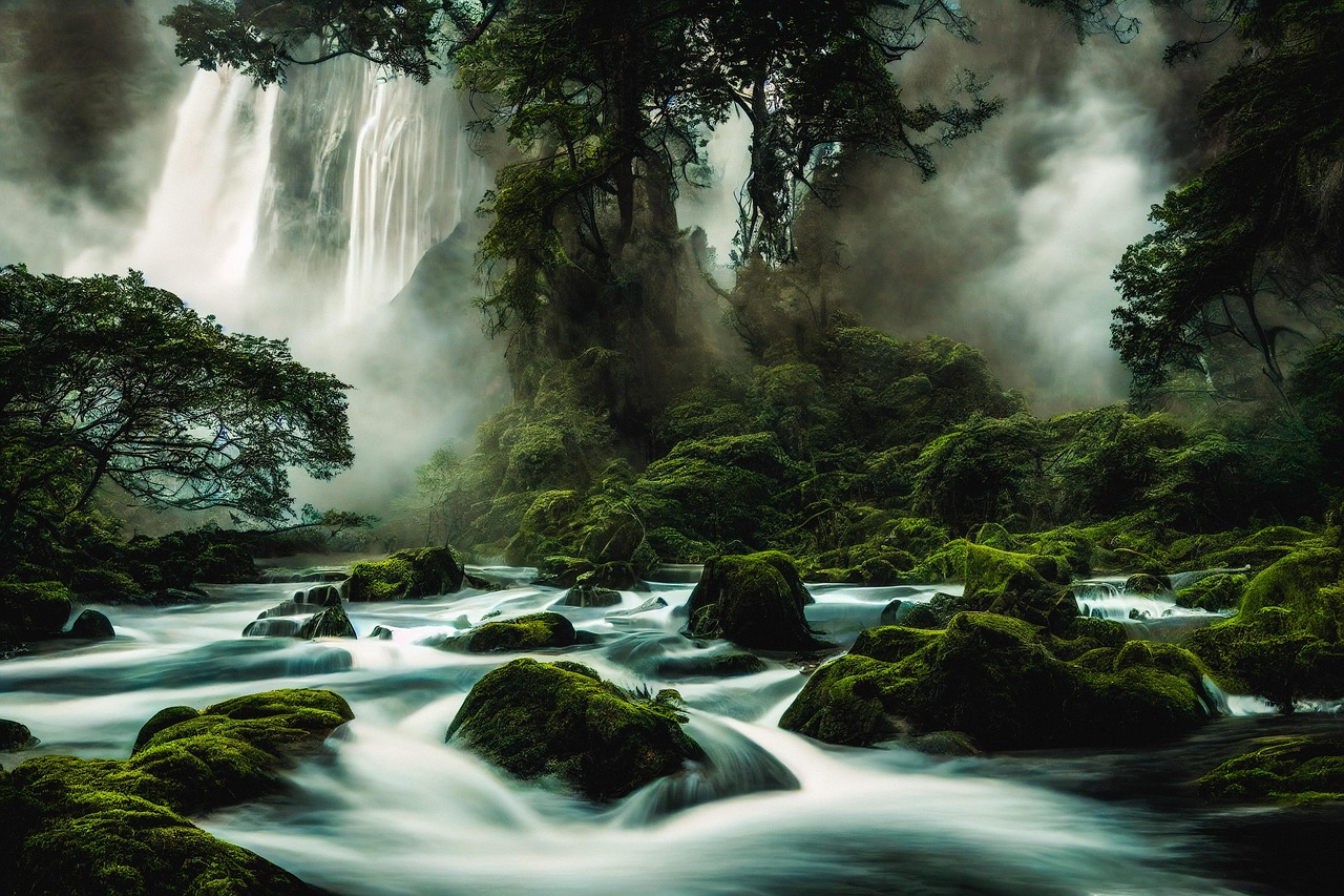 Cascata delle Marmore del Nord, acqua che scorre tra i boschi in un paesaggio incantevole.