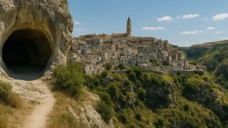 Vitorchiano sopra il banco di tufo: case strette, mura e il grande Moai raccontano tre storie nello stesso borgo